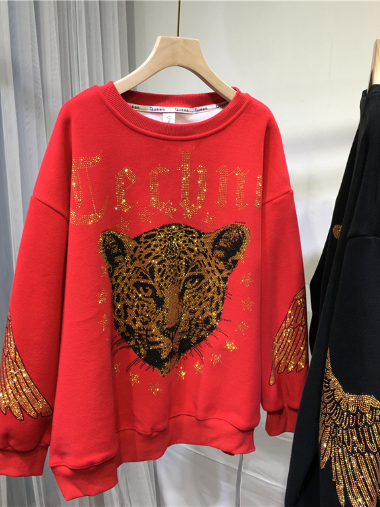 Leopard Rhinestones L-4XL Plus - Streetwear Brands avaliação e preço